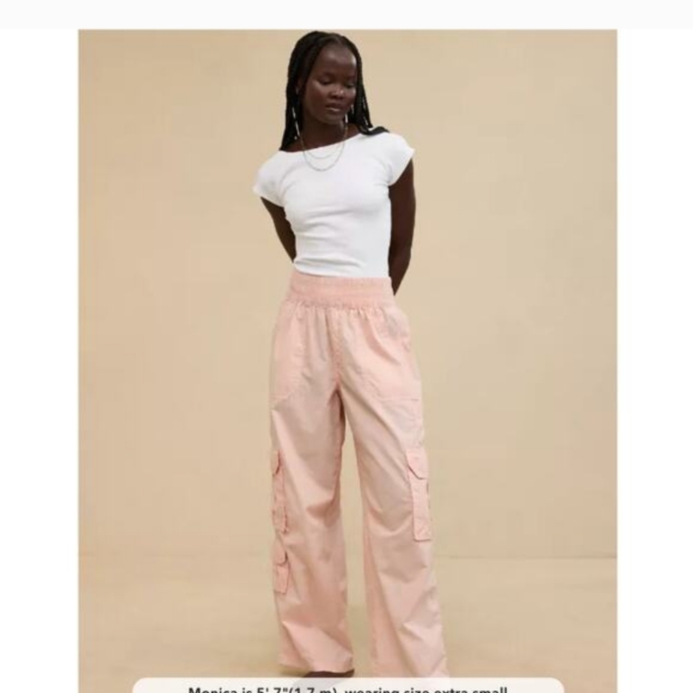 Aerie Easiest Cargo Pants Women Large Wide Leg Cotton Utility pink loose relaxed